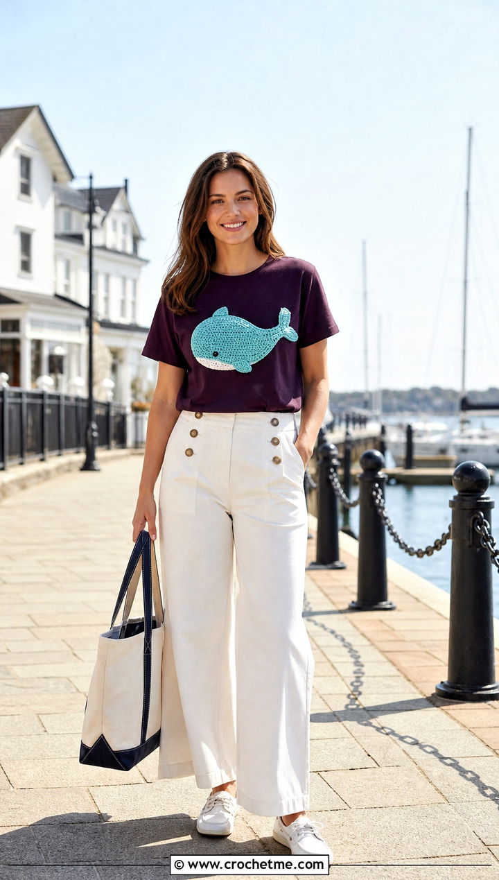 Amigurumi Whale Boxy T Shirt With Sailor Pants - 30 Amigurumi Shirt outfit ideas