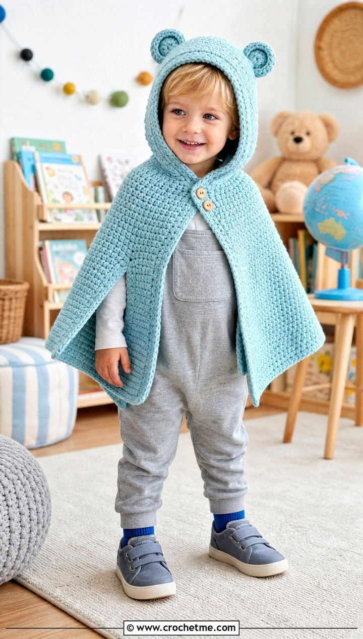 Animal Ear Hood Crochet Carseat Poncho With Jersey Overalls - 25 Crochet Carseat Poncho outfit ideas