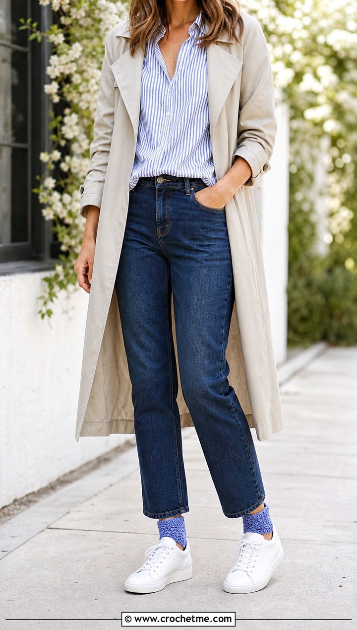 Ankle Crochet Leg Warmers With Straight Leg Jeans - 30 aesthetic crochet leg warmers outfit ideas