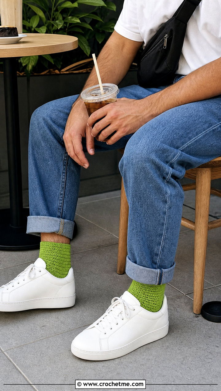 Ankle Crochet Socks With T Shirt And Jeans - 25 men's crochet socks outfit ideas