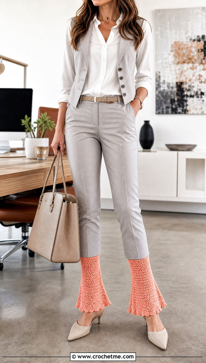 Ankle Flare Crochet Leg Warmers With Cropped Trousers - 30 Crochet Flared Leg Warmers outfit ideas