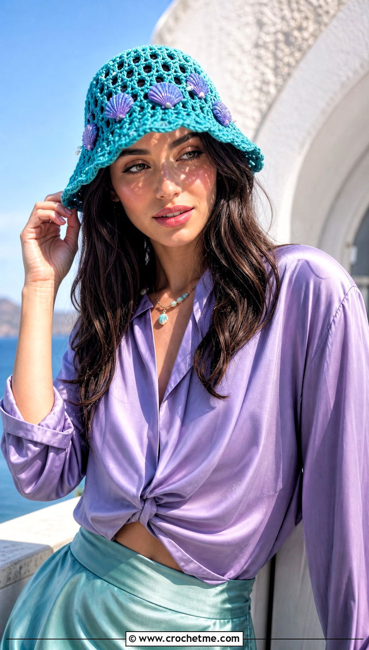 Ariel Shell Bucket Hat With Satin Skirt - 30 disney crochet hat outfit ideas