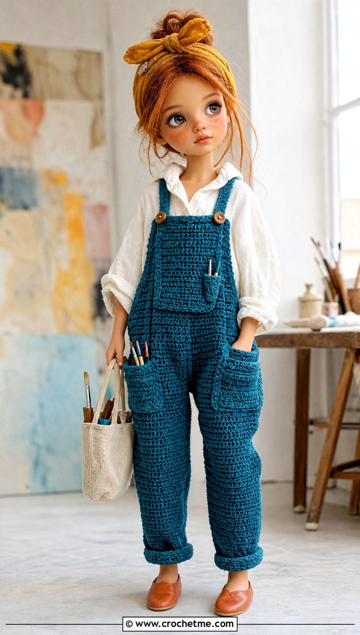 Artist Crochet Doll Overalls With Smock Shirt - 30 crochet doll overalls outfit ideas