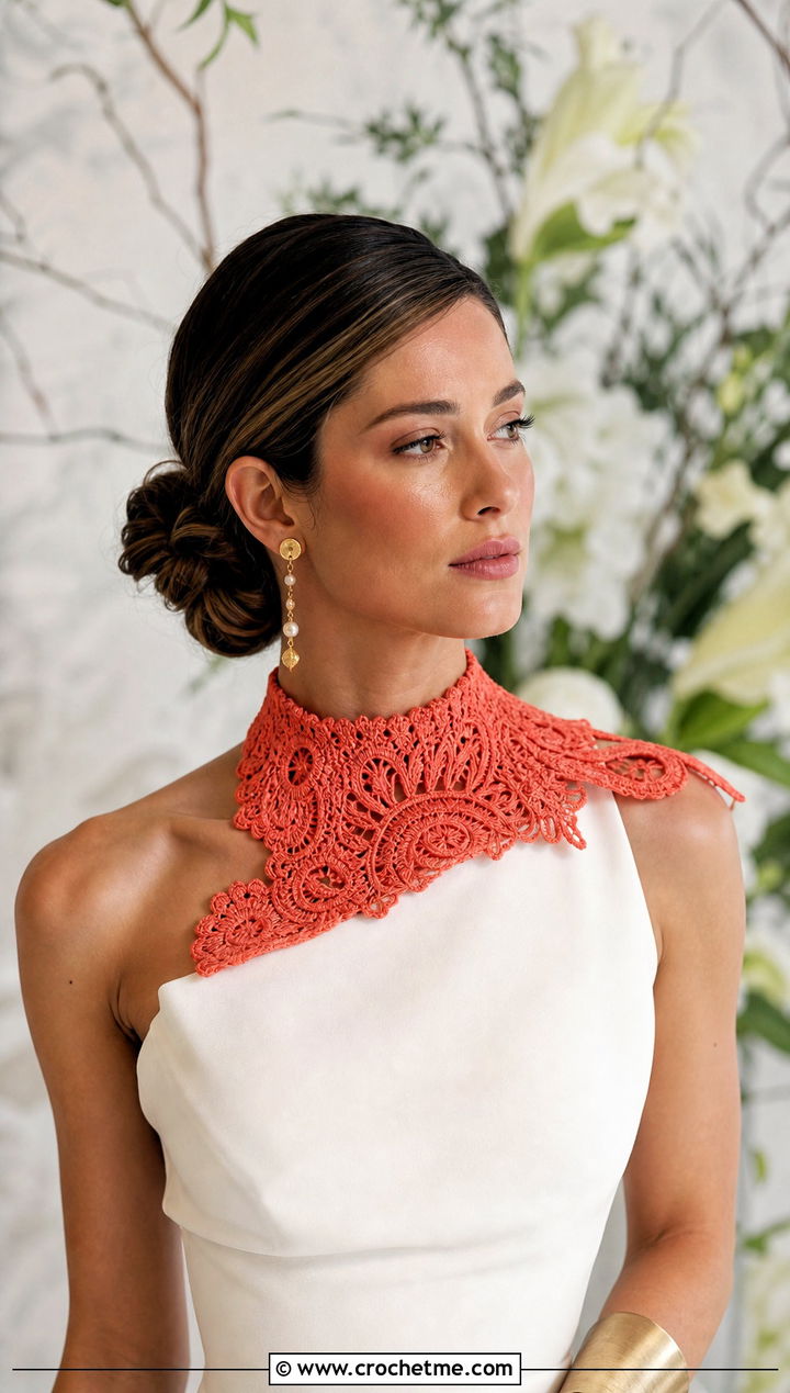 Asymmetric Crochet Collar With One Shoulder Wedding Gown - 15 crochet collar for wedding dress diy outfit ideas