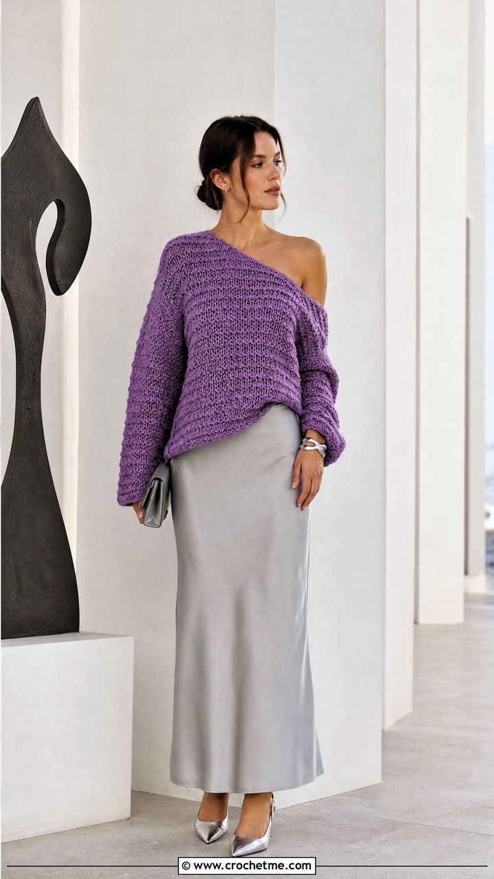 Asymmetric Crochet Jumper With Column Skirt - 35 crochet jumper outfit ideas