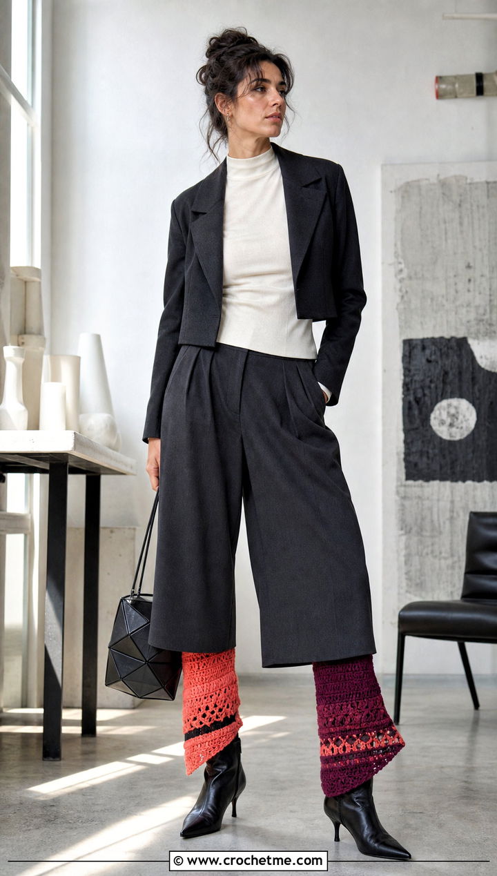 Asymmetric Crochet Leg Warmers With Culottes - 35 Easy Crochet Leg Warmers outfit ideas