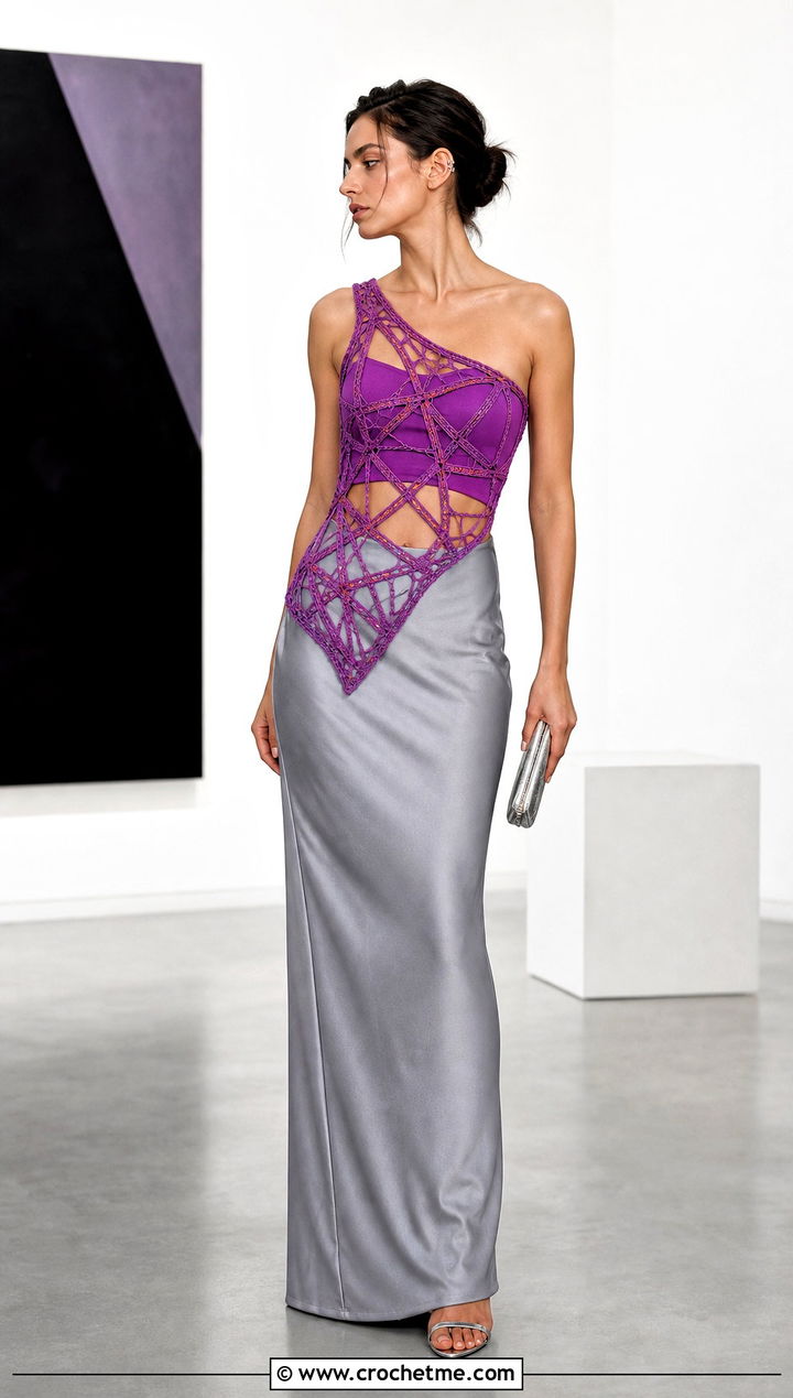 Asymmetric Crochet Pentagram Top With Column Skirt - 30 crochet pentagram top outfit ideas