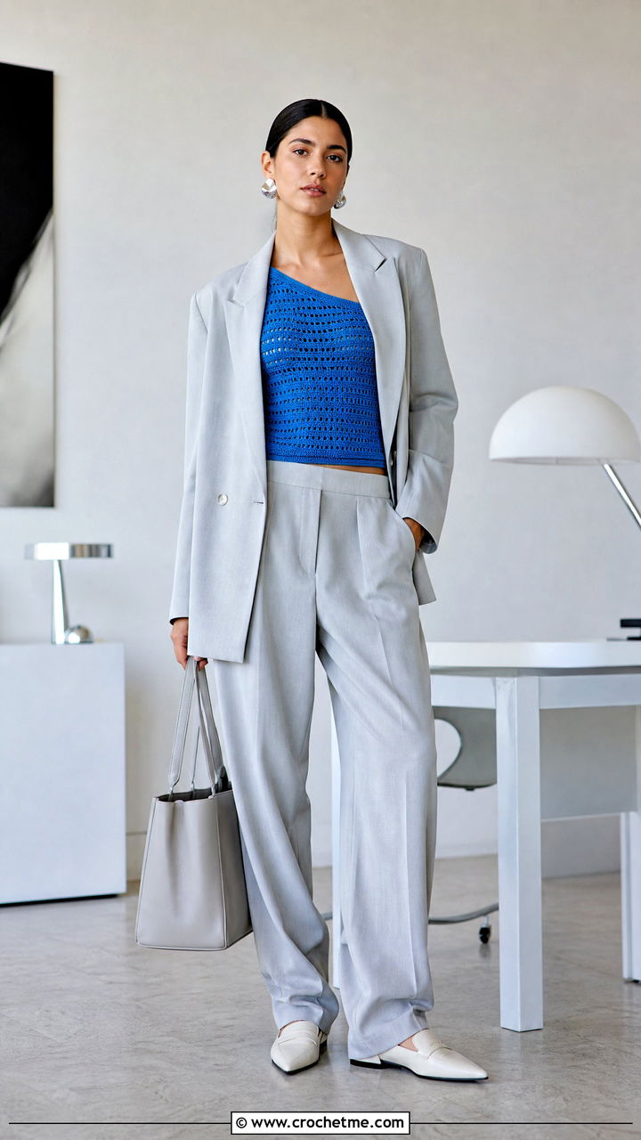 Asymmetric Crochet Top With Matching Suit - 35 hippie crochet top outfit ideas