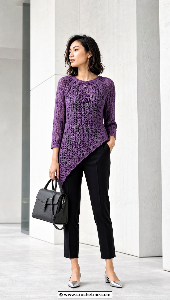 Asymmetric Hem Raglan Crochet Top With Cigarette Pants - 35 raglan crochet top outfit ideas