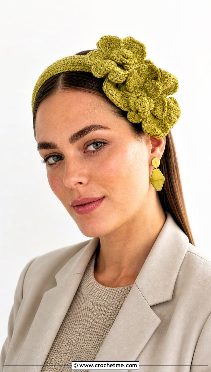 Asymmetric Puff Flower Headband With Monochrome Outfit - 25 crochet puff flower headband outfit ideas