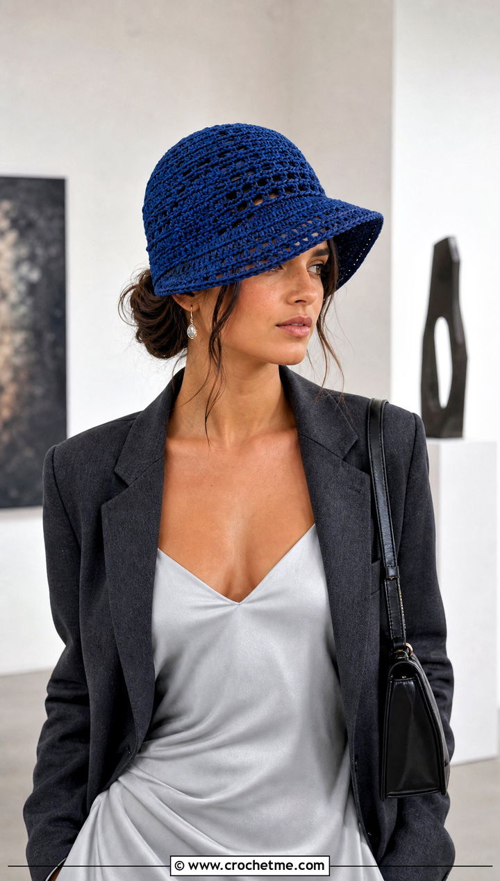 Asymmetrical Brim Crochet Cloche Hat With Slip Dress - 25 flapper style crochet cloche hat outfit ideas