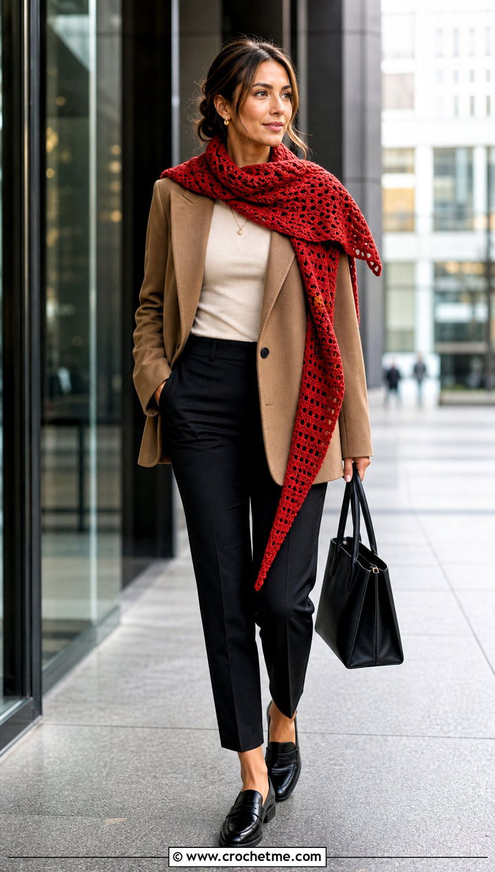 Asymmetrical Corner To Corner Crochet Shawl With Blazer - 15 Corner To Corner Crochet Shawl outfit ideas