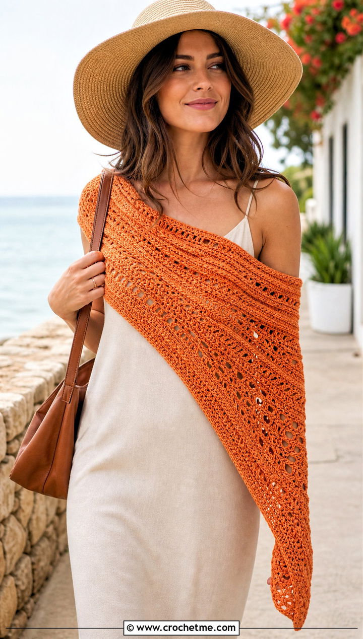 Asymmetrical Crochet Beach Shawl With Tank Dress - 25 crochet beach shawl outfit ideas