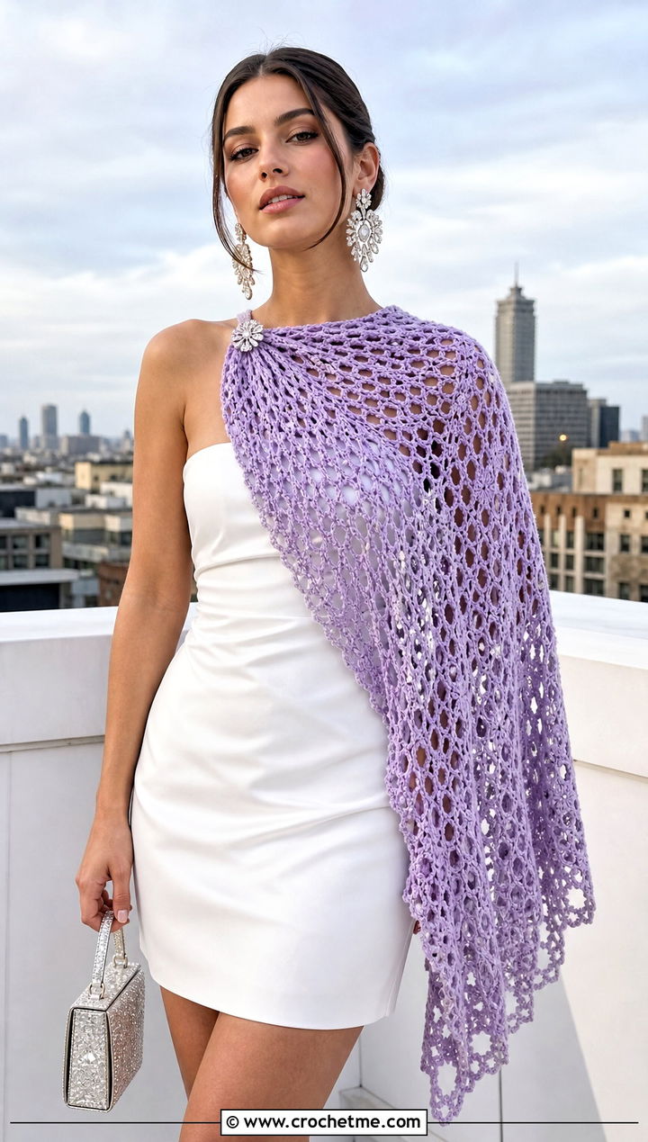 Asymmetrical Crochet Bridal Shawl With Reception Mini Dress - 25 Crochet Bridal Shawl outfit ideas