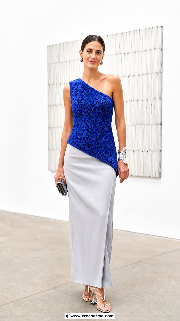 Asymmetrical Crochet Camisole With Tailored Maxi Skirt - 35 crochet camisole outfit ideas