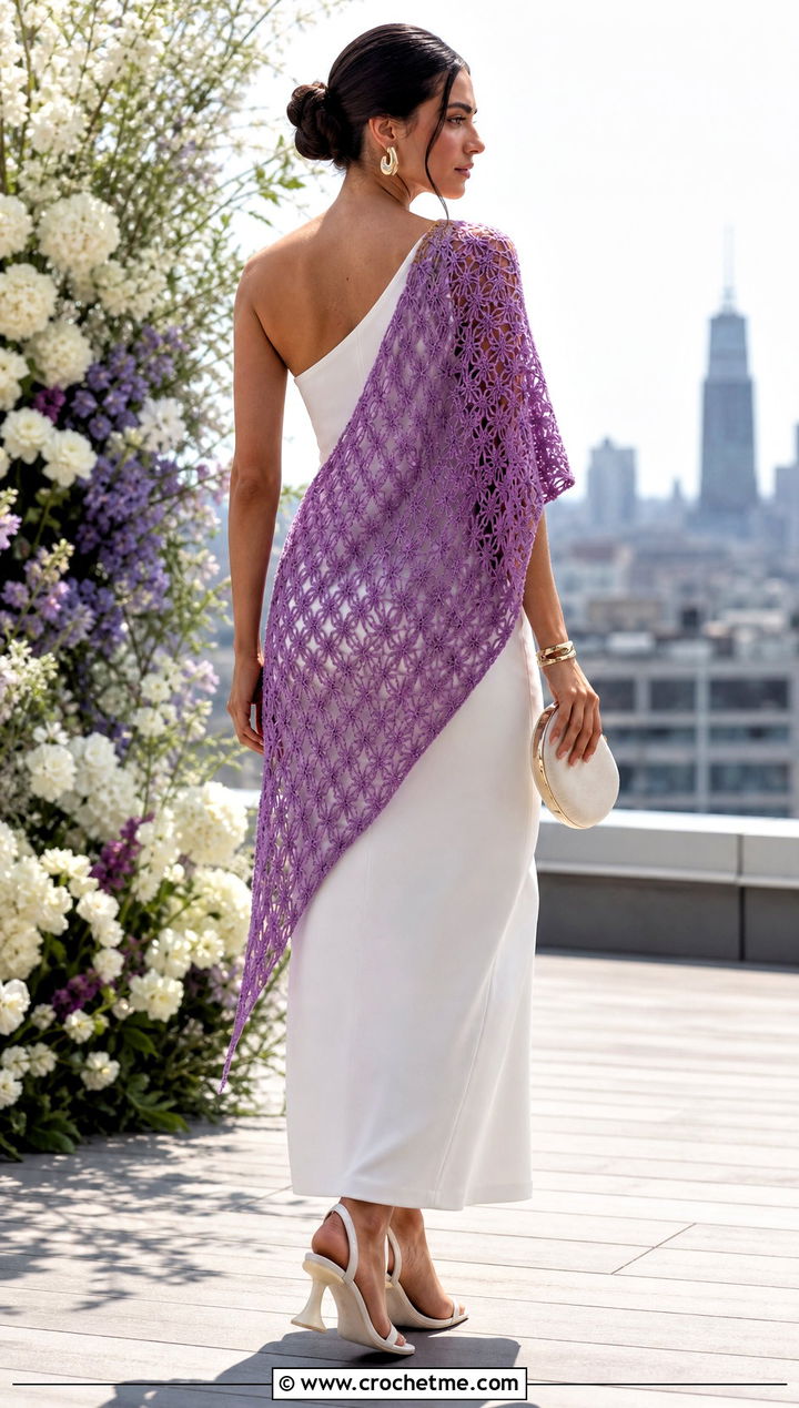 Asymmetrical Crochet Cape With One Shoulder Dress - 25 Crochet Wedding Cape outfit ideas