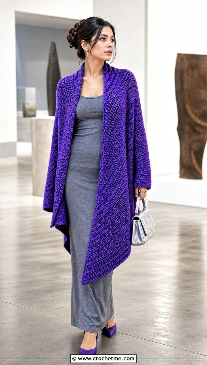 Asymmetrical Crochet Cardigan With Knit Column Set - 30 3 weight yarn crochet cardigan outfit ideas