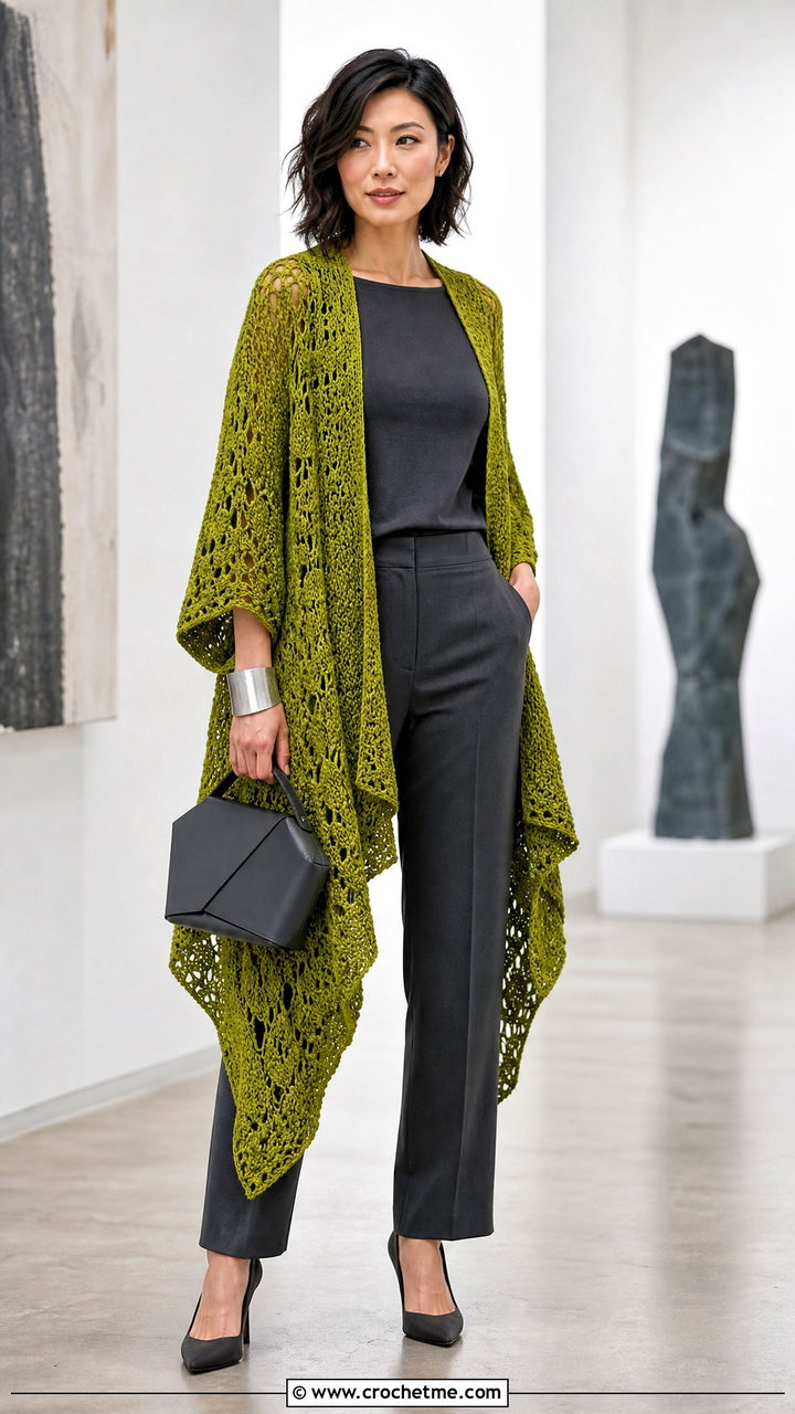 Asymmetrical Crochet Kimono With One Color Outfit - 35 crochet kimono outfit ideas