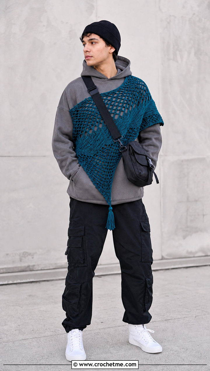 Asymmetrical Crochet Shawl With Hoodie - 30 crochet shawl for men outfit ideas