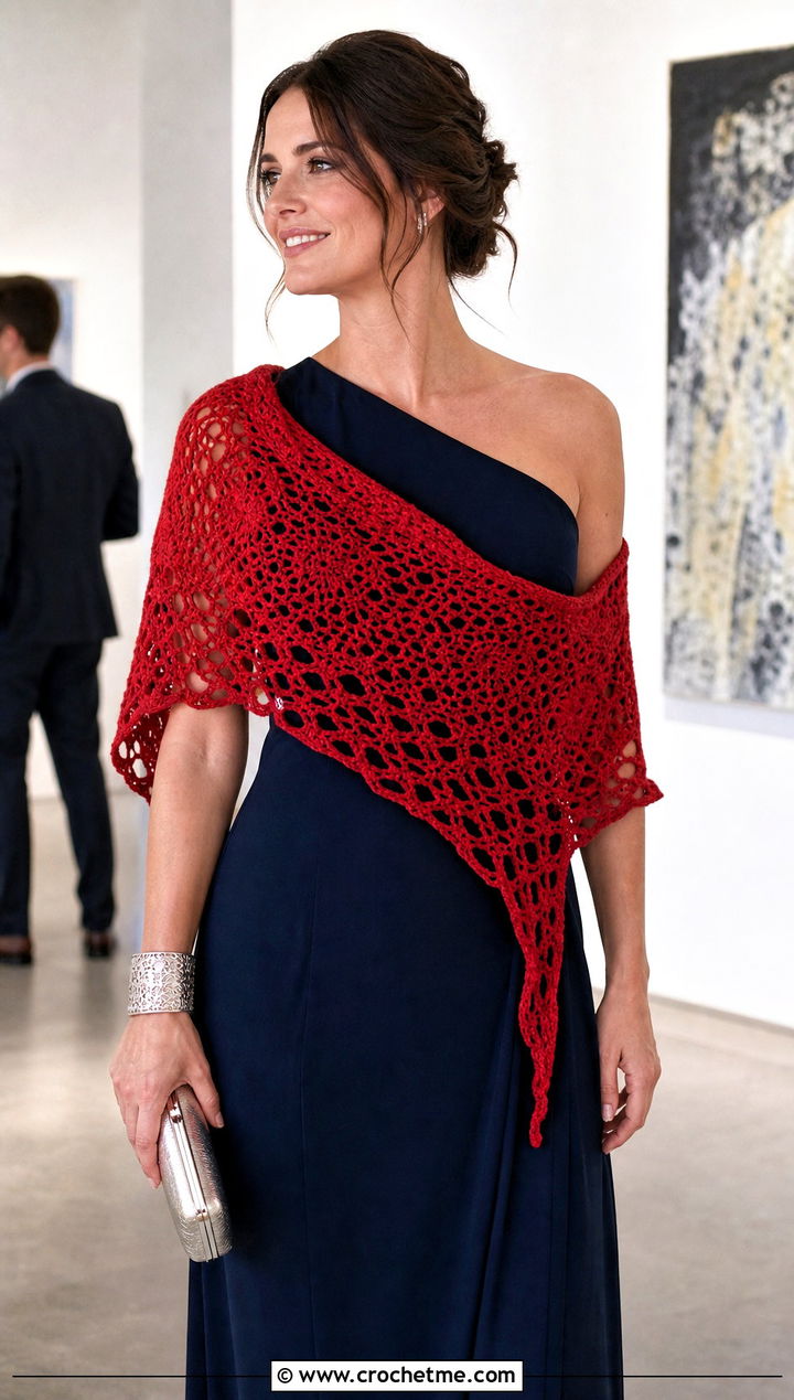 Asymmetrical Crochet Shawl With One Shoulder Gown - 15 Winter Wedding Crochet Shawl outfit ideas