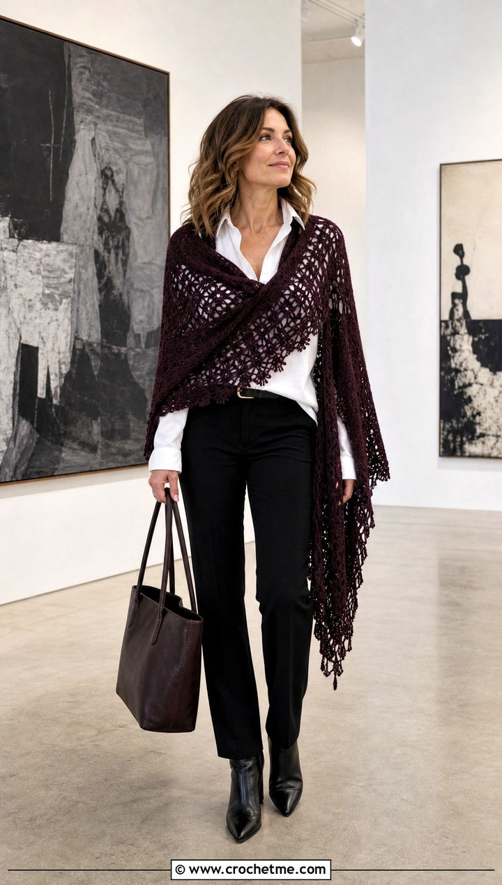 Asymmetrical Crochet Shawl With White Shirt - 25 Stevie Nicks Crochet Shawl outfit ideas