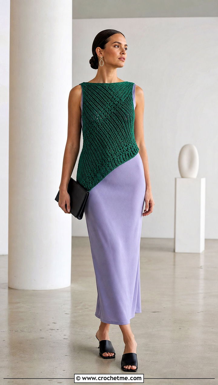 Asymmetrical Crochet Sweater Vest With Column Dress - 25 diy crochet sweater vest outfit ideas