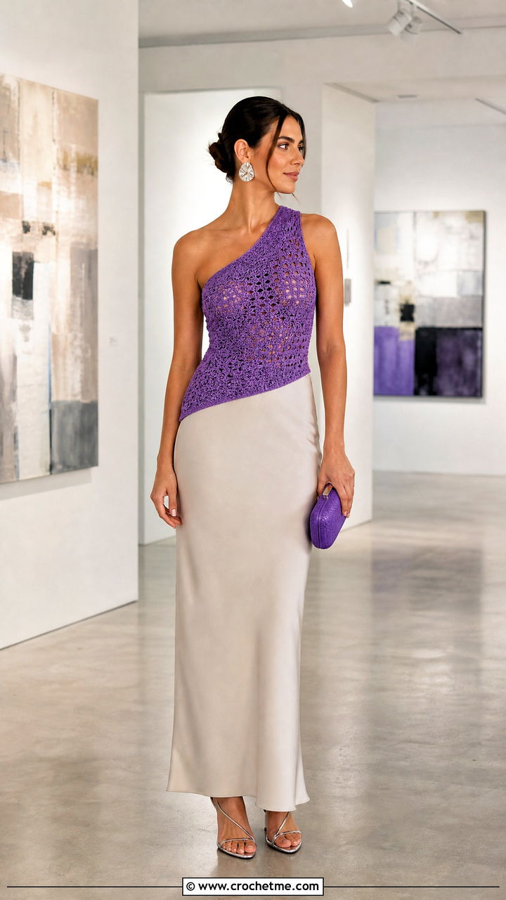 Asymmetrical Crochet Tank Top With Column Skirt - 35 crochet tank tops outfit ideas