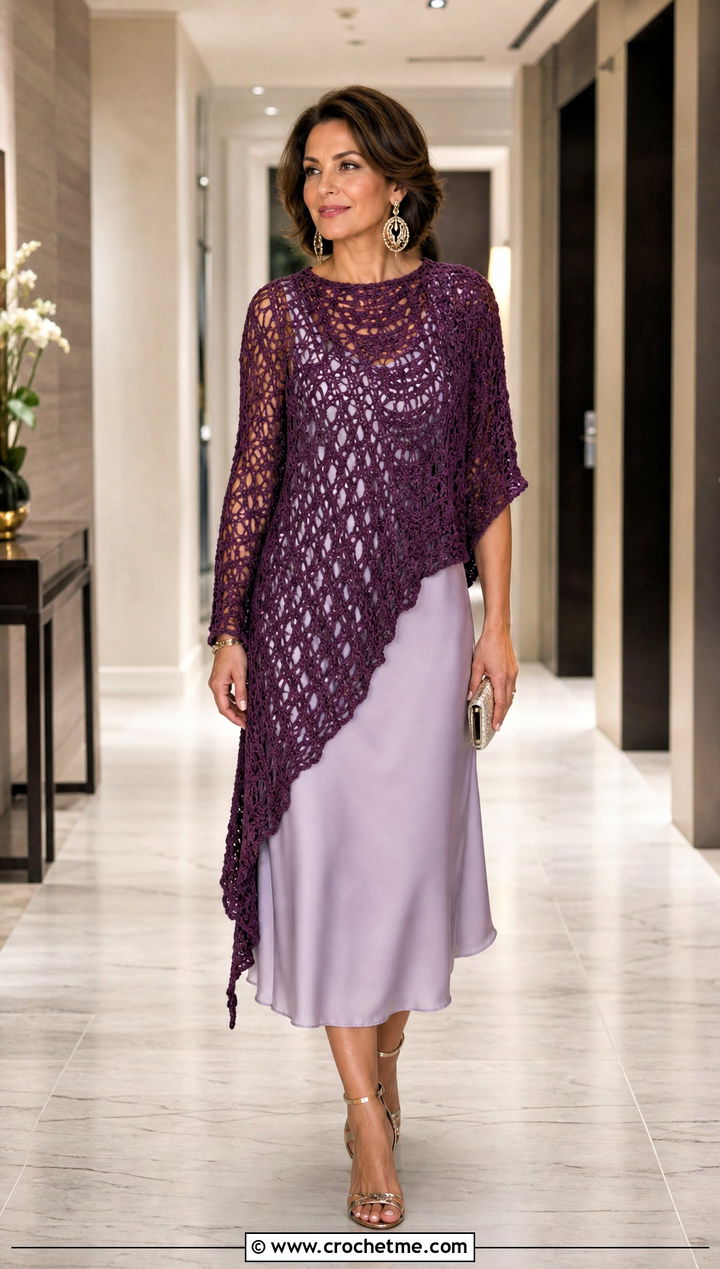 Asymmetrical Crochet Tunic With Slip Dress - 15 crochet tunic ideas