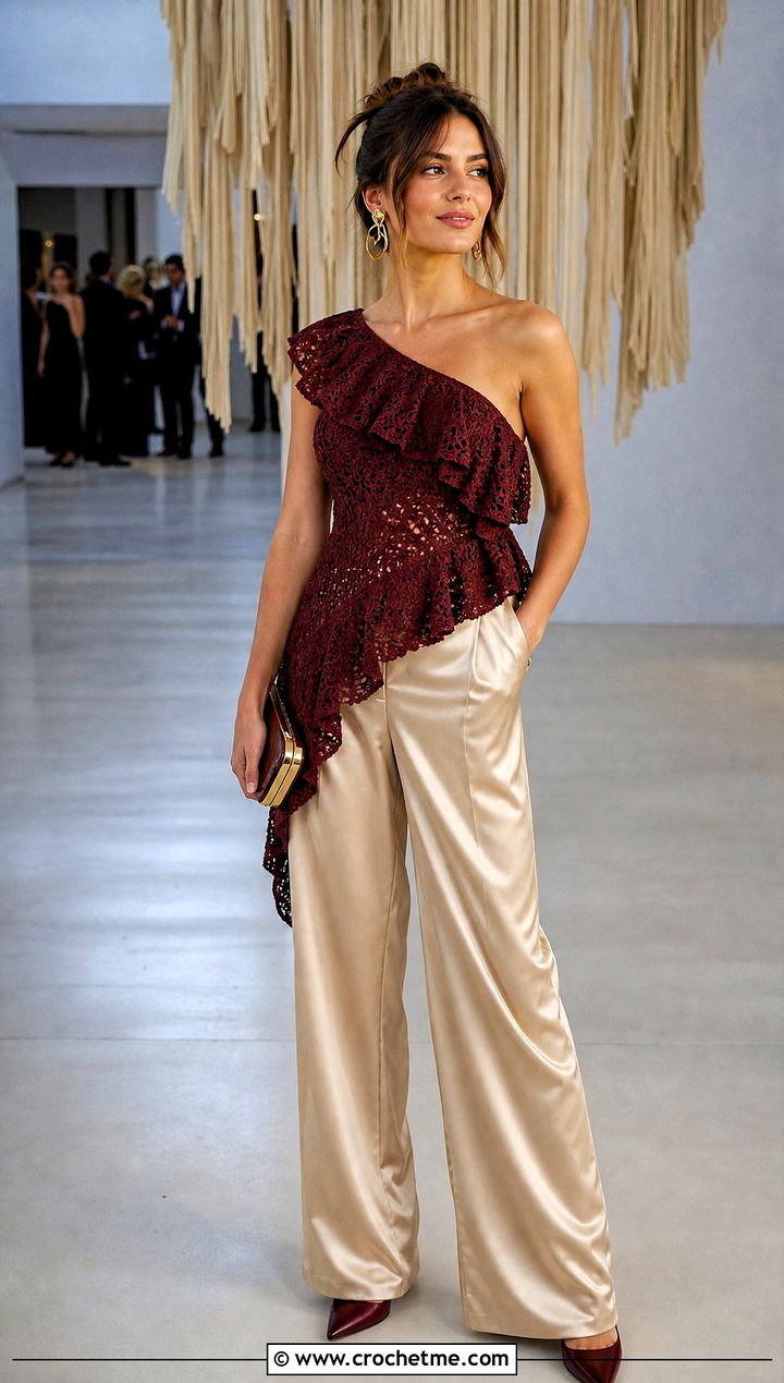 Asymmetrical Crochet Tutu Top With Satin Pants - 15 crochet tutu top ideas