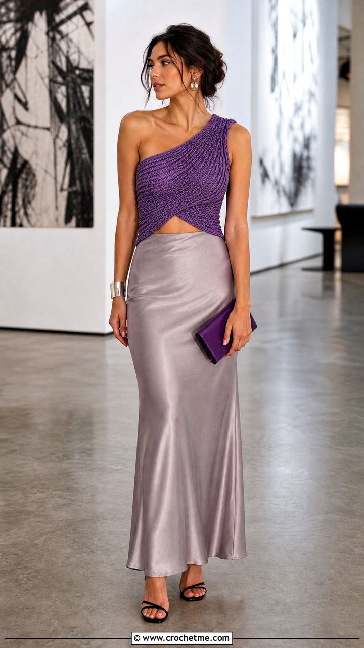 Asymmetrical Crochet Twist Top With Slip Skirt - 35 crochet twist top outfit ideas