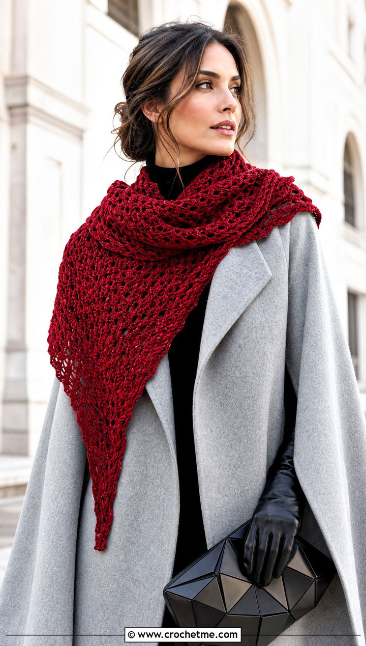 Asymmetrical Crochet Velvet Scarf With Cape Coat - 25 Crochet Velvet Scarf outfit ideas