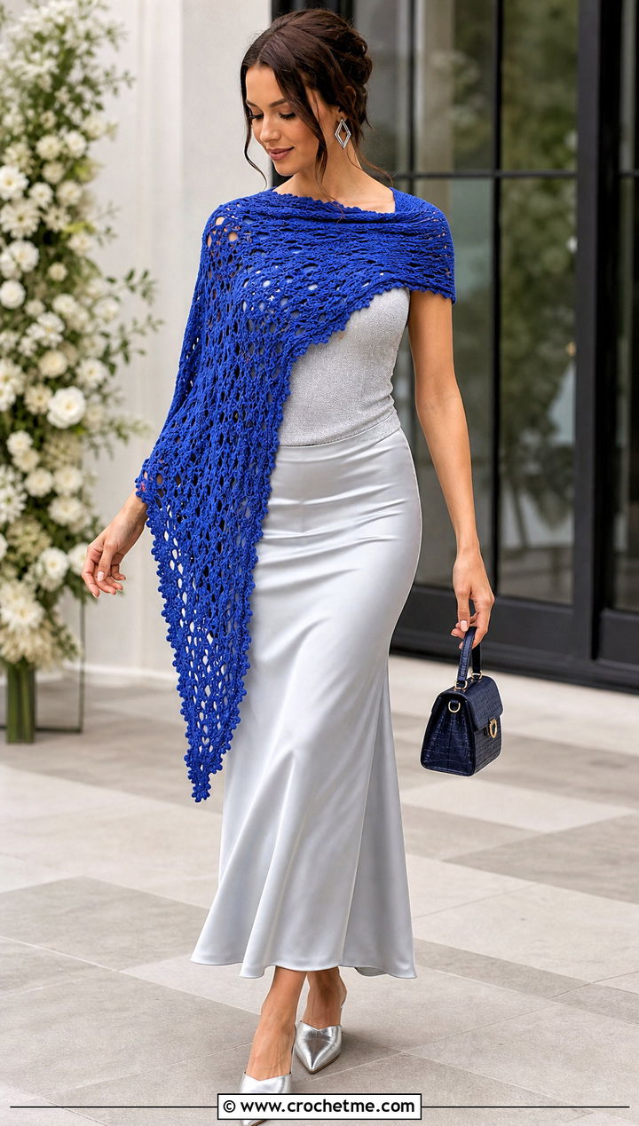 Asymmetrical Crochet Wedding Shawl With Slip Skirt Set - 35 crochet wedding shawl outfit ideas