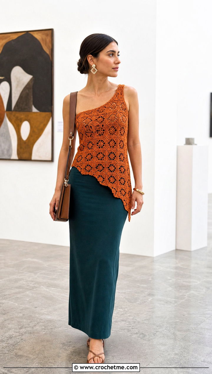 Asymmetrical Granny Tank Top With Column Skirt - 25 crochet granny tank top outfit ideas