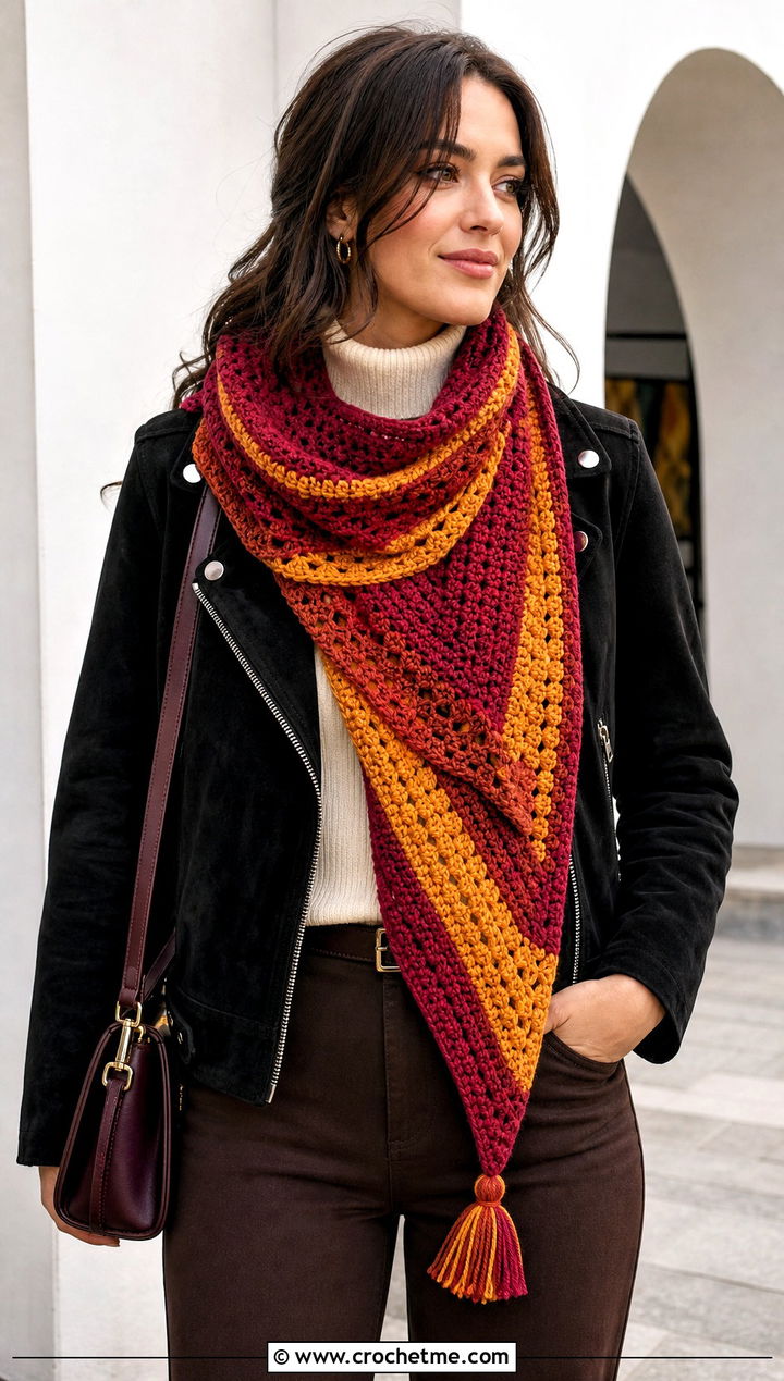 Asymmetrical Gryffindor Crochet Scarf With Moto Jacket - 25 gryffindor crochet scarf outfit ideas