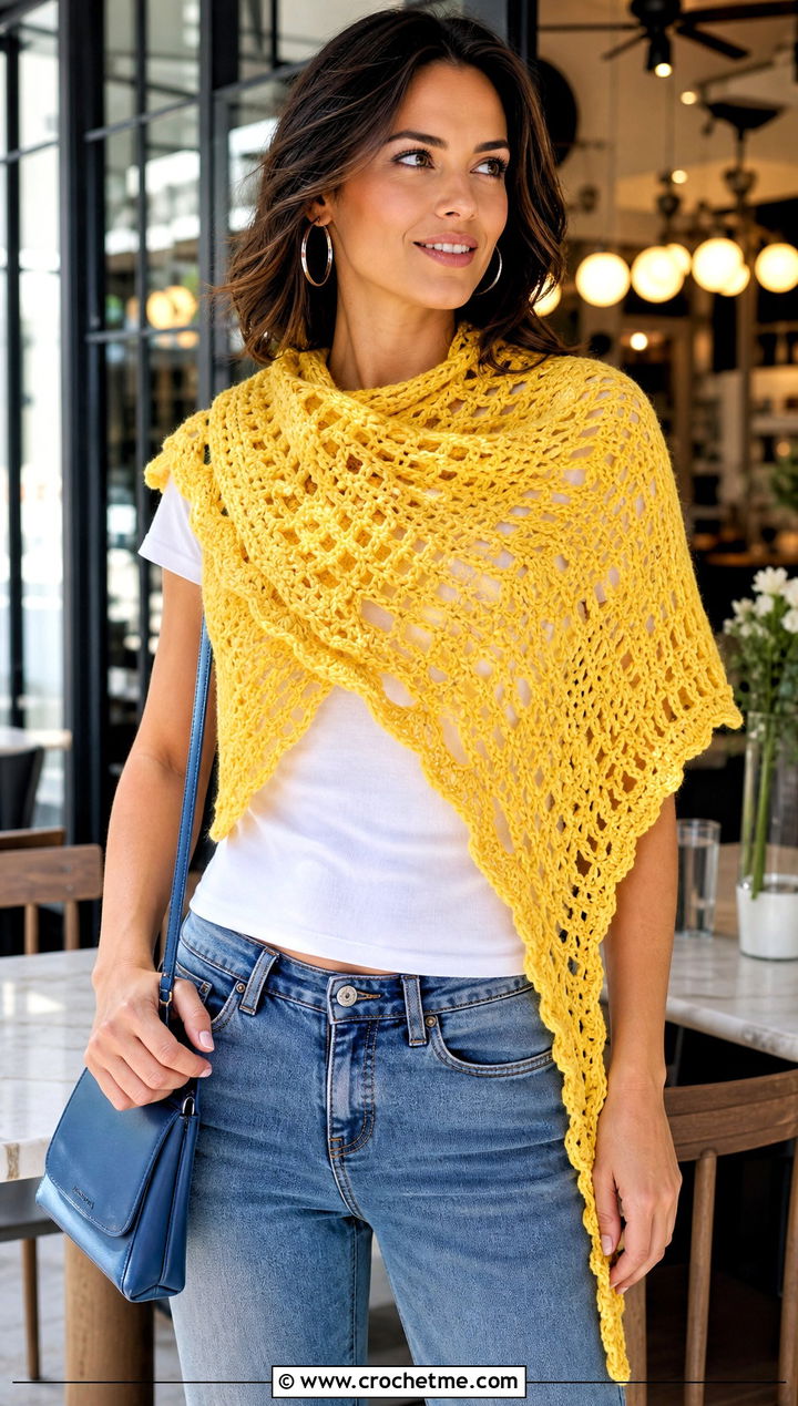 Asymmetrical Wedge Wingspan Shawl With Jeans - 15 Crochet Wingspan Shawl outfit ideas