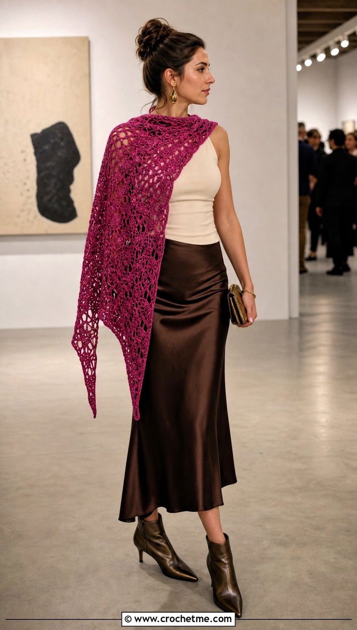 Asymmetrical Wing Shawl With Bias Cut Skirt - 30 Crochet Wing Shawl outfit ideas