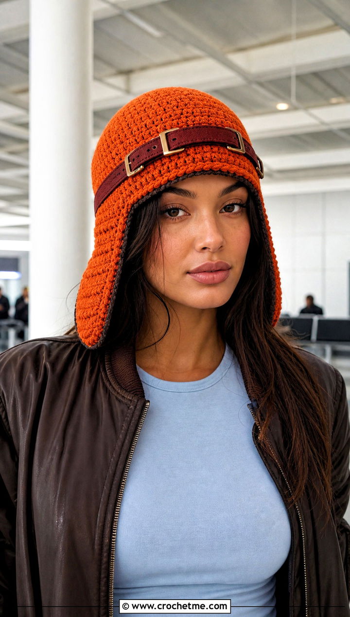 Aviator Crochet Ear Flap Hat With Bomber Jacket - 25 crochet ear flap hat outfit ideas