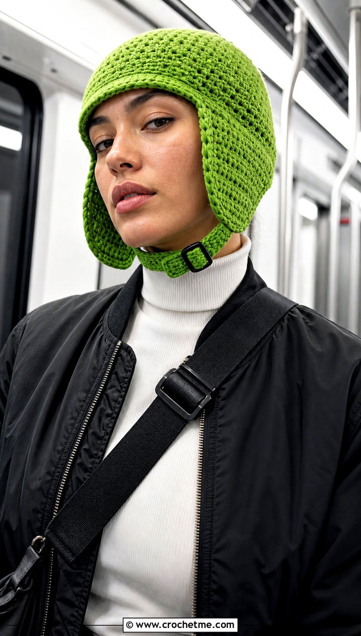Aviator Crochet Ear Flap Hat With Bomber Jacket - 30 crochet adult ear flap hat outfit ideas
