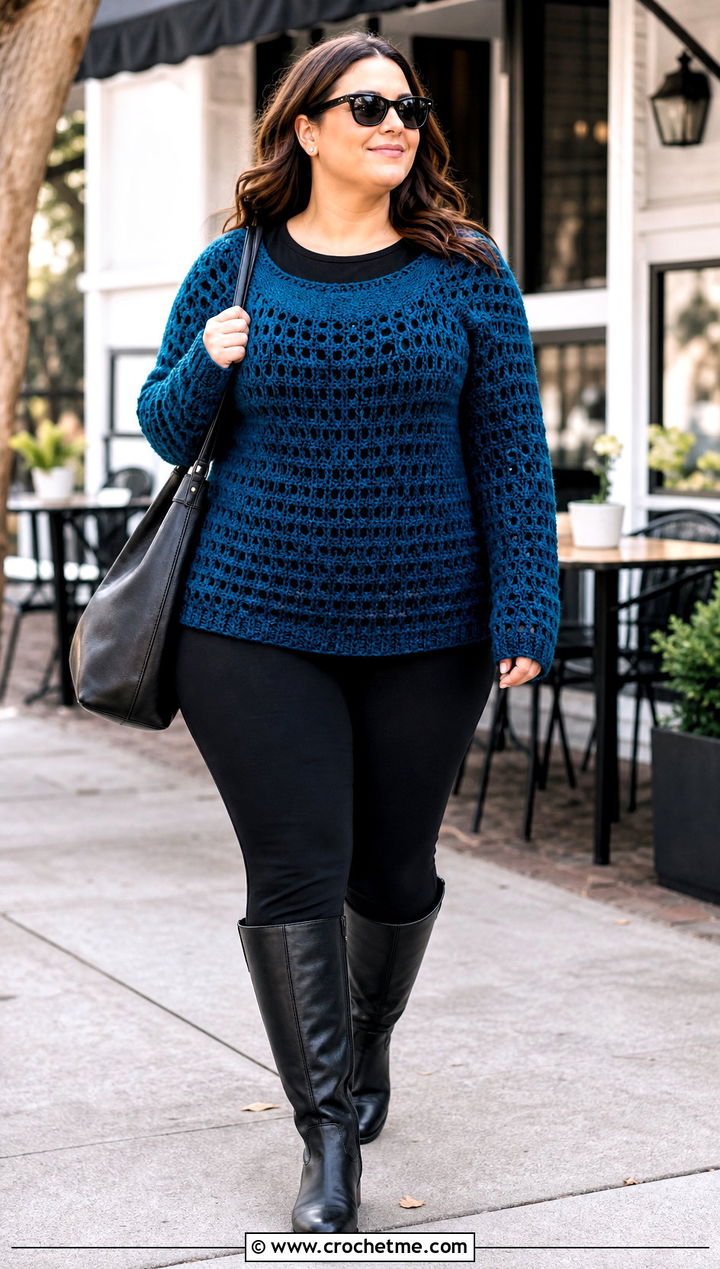 Azel Crochet Pullover With Black Leggings - 25 azel crochet pullover outfit ideas