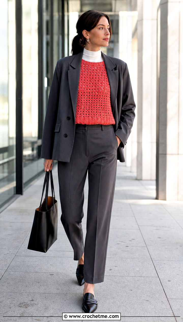 Azel Crochet Pullover With Blazer And Trousers - 25 azel crochet pullover outfit ideas