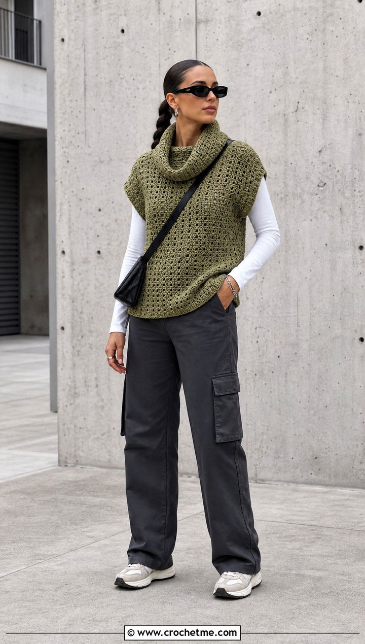 Azel Crochet Pullover With Cargo Pants - 25 azel crochet pullover outfit ideas