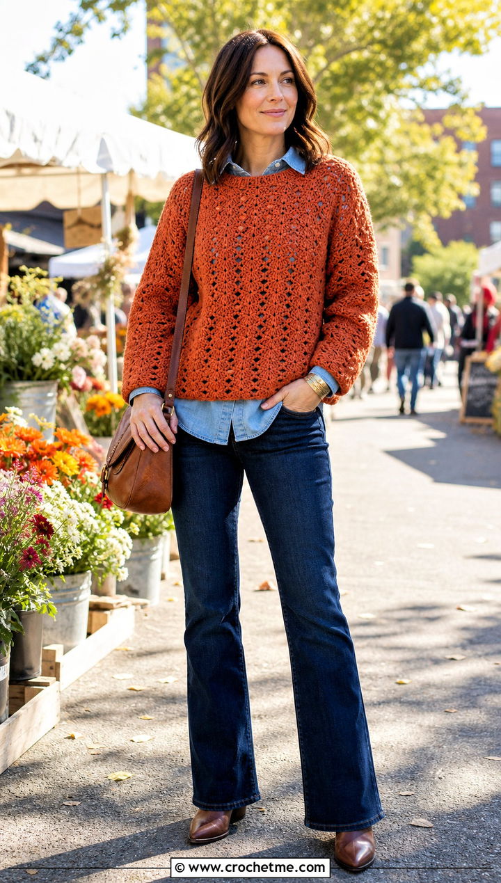 Azel Crochet Pullover With Denim Shirt - 25 azel crochet pullover outfit ideas