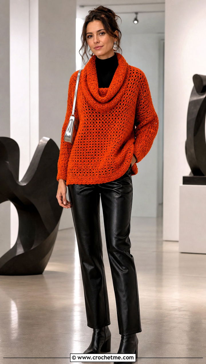 Azel Crochet Pullover With Leather Pants - 25 azel crochet pullover outfit ideas