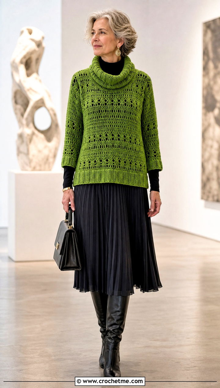 Azel Crochet Pullover With Pleated Midi Skirt - 25 azel crochet pullover outfit ideas