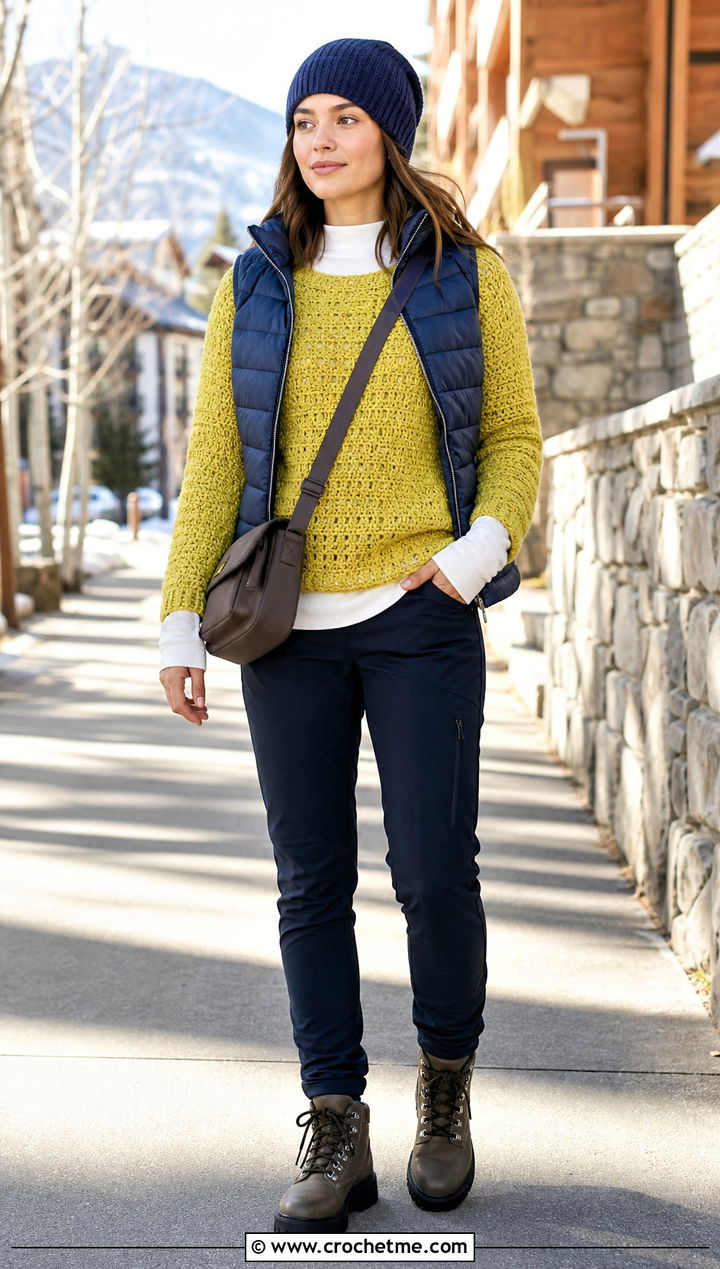 Azel Crochet Pullover With Puffer Vest - 25 azel crochet pullover outfit ideas