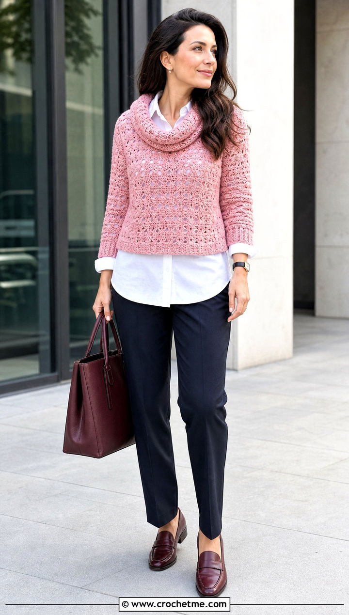 Azel Crochet Pullover With White Button Down Shirt - 25 azel crochet pullover outfit ideas