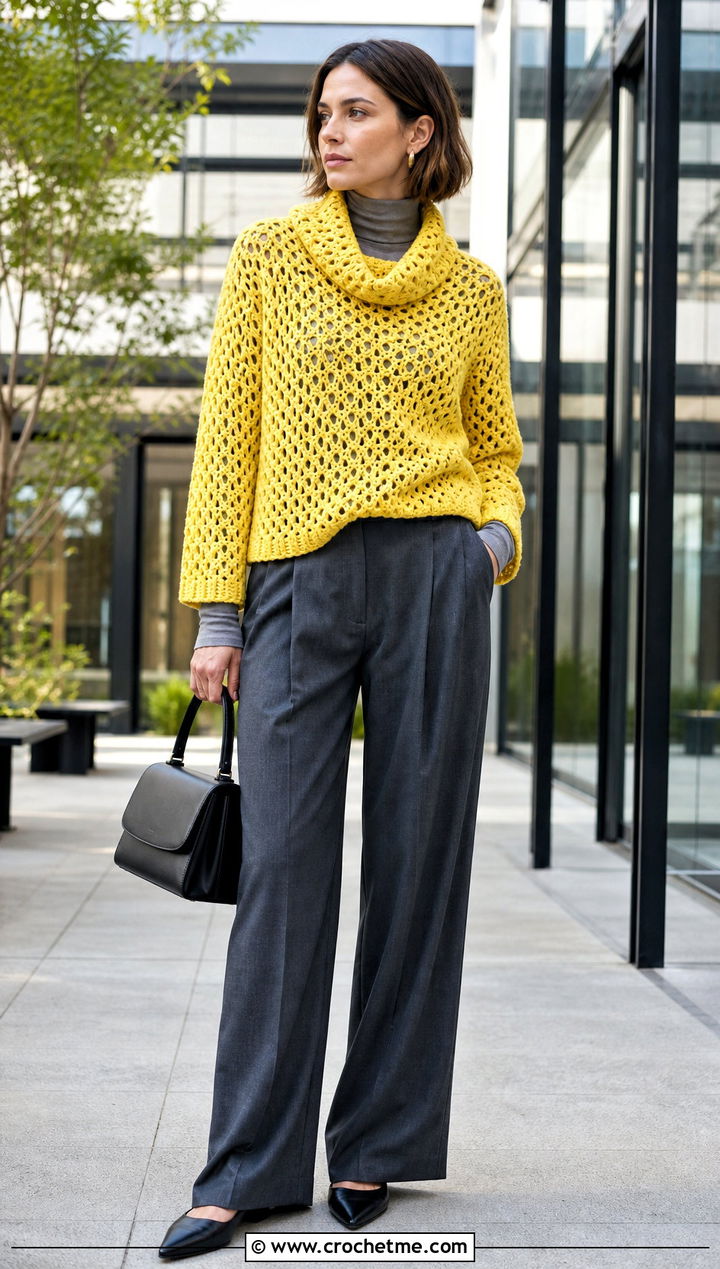 Azel Crochet Pullover With Wide Leg Trousers - 25 azel crochet pullover outfit ideas