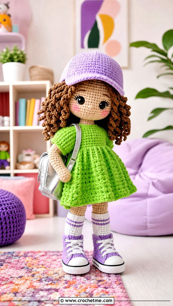 Babydoll Crochet Doll Dress With High Top Sneakers - 25 amigurumi crochet doll dress outfit ideas