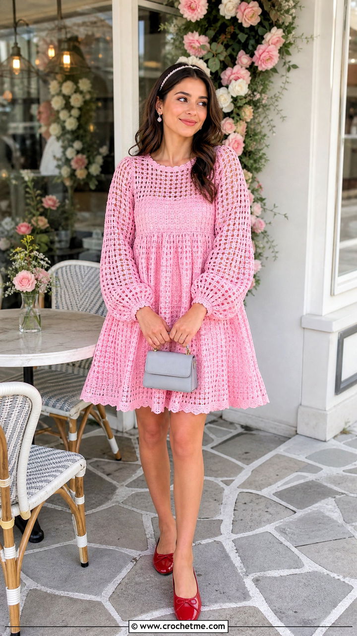 Babydoll Crochet Frock With Ballet Flats - 35 Crochet Frocks For Women outfit ideas