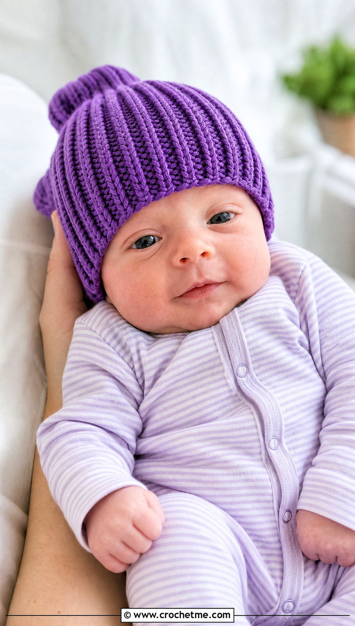 Back Loop Ribbed Preemie Beanie With Striped Romper - 30 crochet premie hats outfit ideas